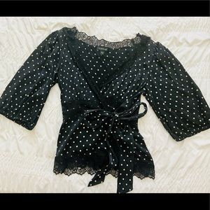 Bebe Black Blouse with beige polka dots